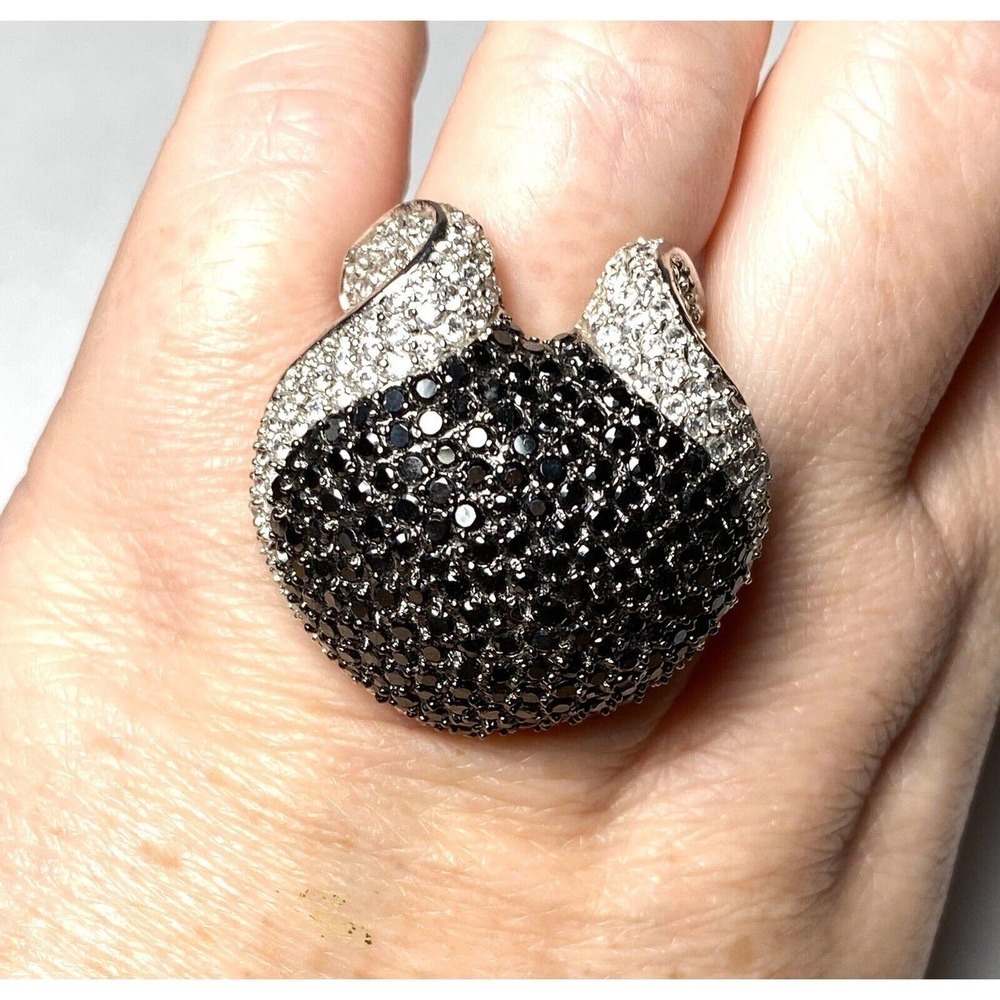 925 Sterling Silver Dome Ring CZs Chunky Statement Size 7 23.14g